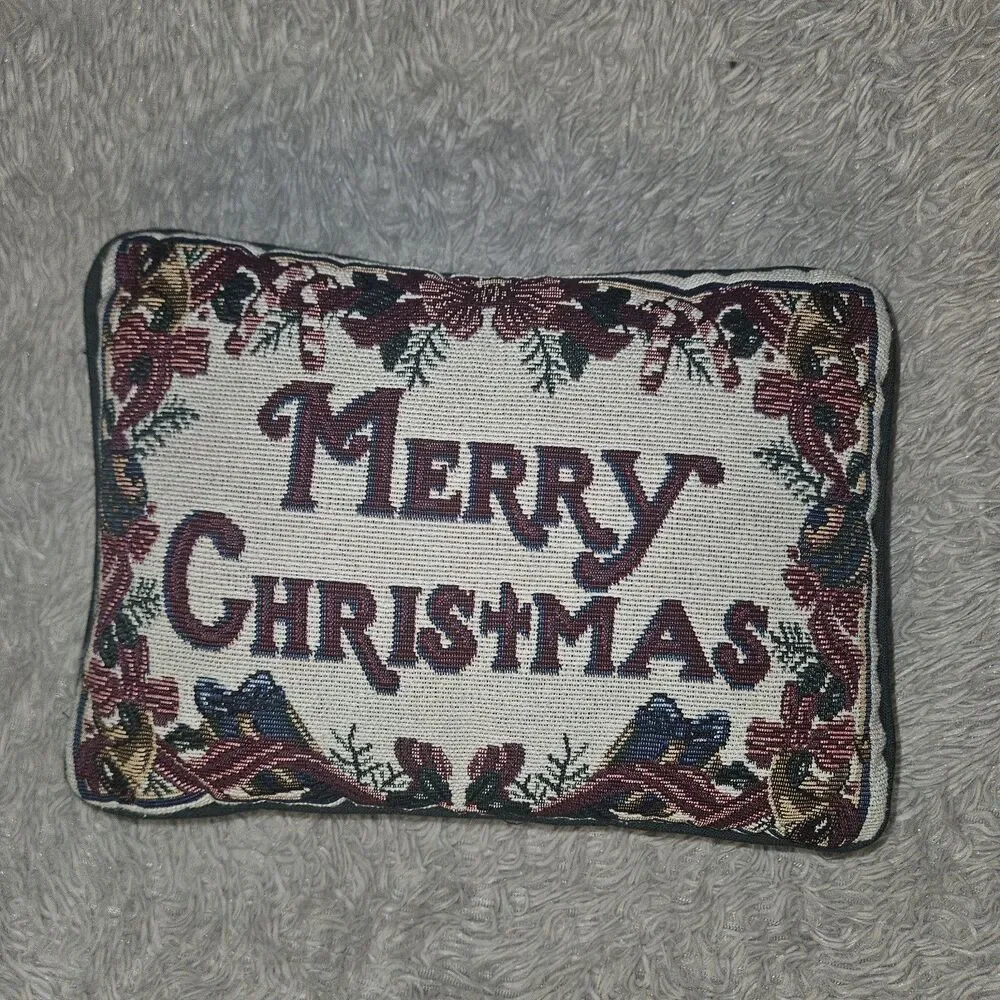 Merry Christmas Holiday Tapestry Throw Pillow Xmas Decor